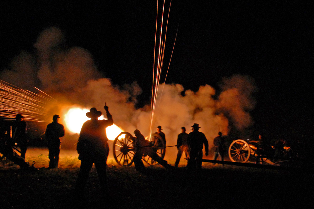 Nighttime cannon fire