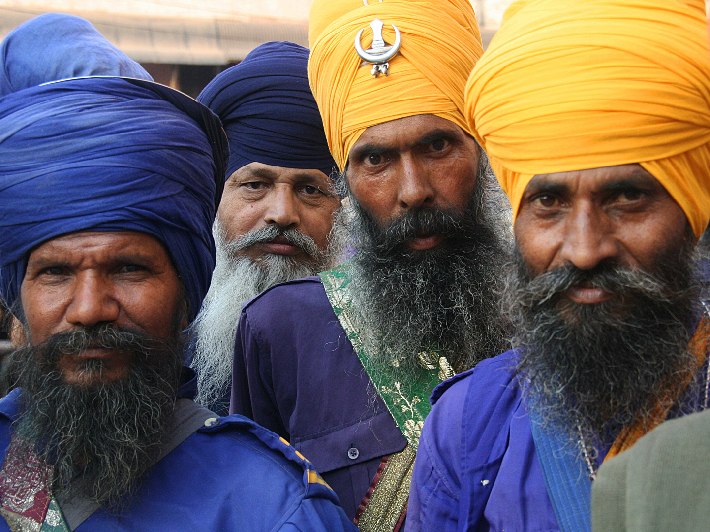 Nihang Sikhs in Gurudwara Sis Ganj Sahib at Chandni Chowk in Old Delhi.
