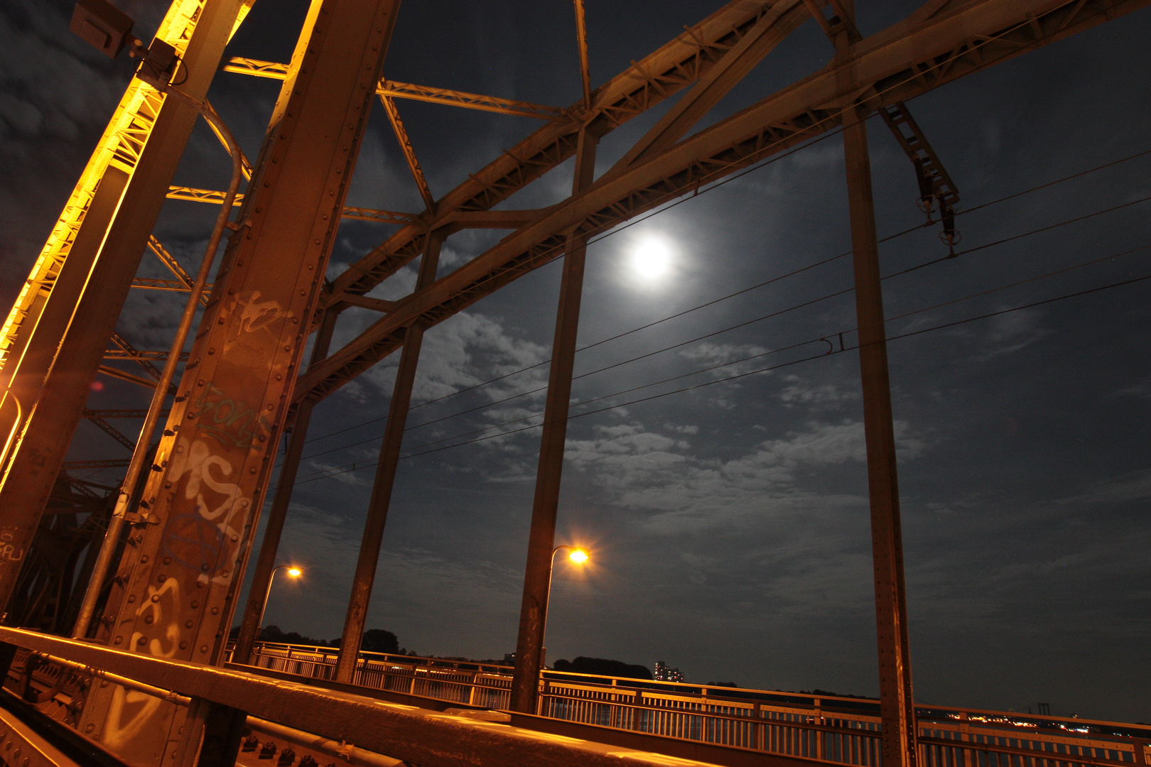 Nochmal Südbrücke bei Nacht und Vollmond