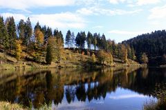 Nonnemattweiher, Westufer, Spiegelung in der Nachmittagssonne