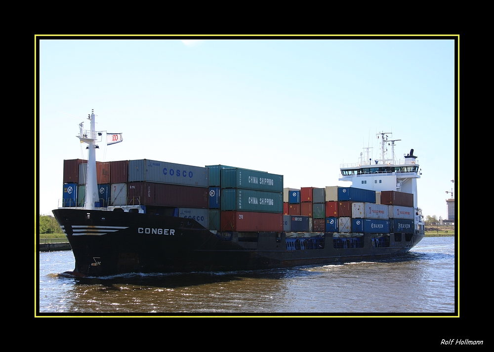 nord-ostsee-kanal: container auf dem weg nach Kiel / container en el camino para Kiel en Alemania