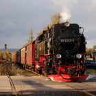 Nordhäuser HSB Dampfzug im Abendlicht.