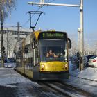 Nordhäuser Straßenbahn im Schnnee.