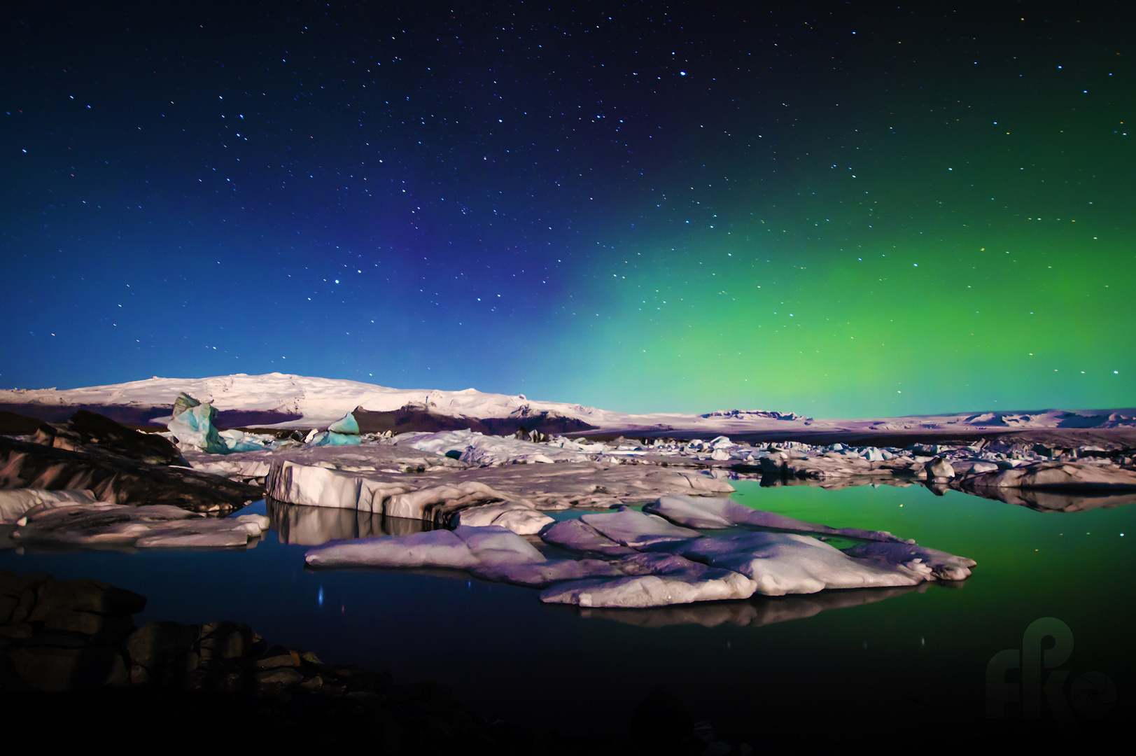 Nordlicht über Jökulsárlón