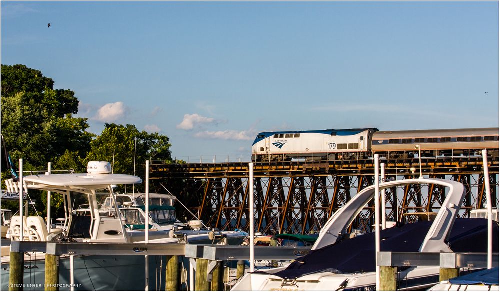 Northbound Amtrak on Neabsco Creek Trestle