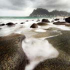 Norwegen, Lofoten, Uttakleiv Beach, Meer bei unruhigem Wetter