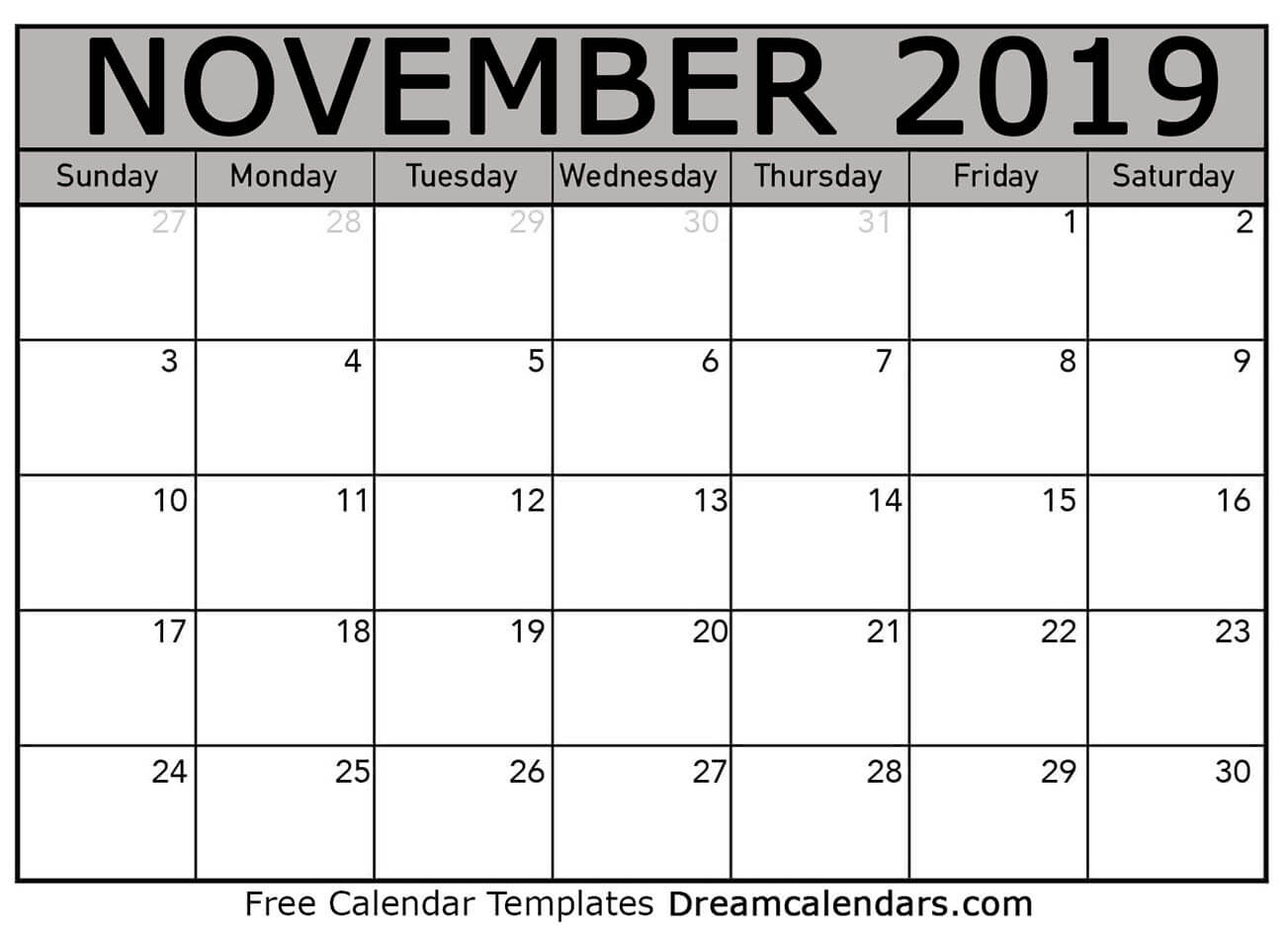 November 2019 Calendar Template