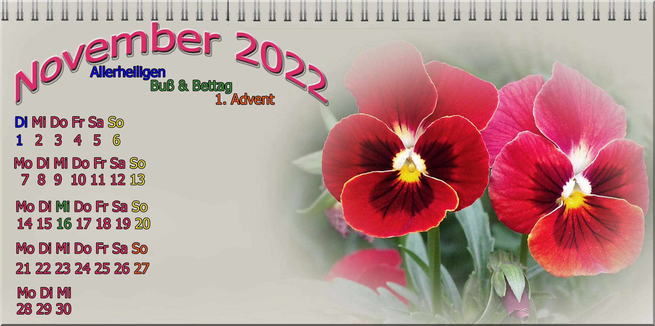 November 2022 Kalenderblatt