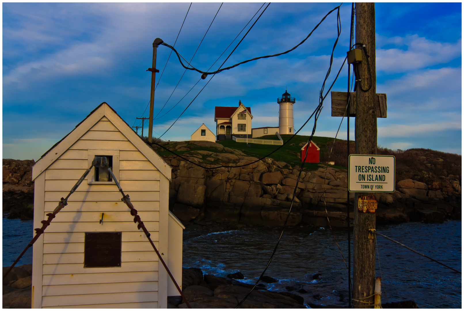 Nubble Light Power Line - Sunset