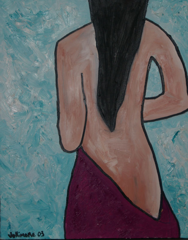 nude with purple towel