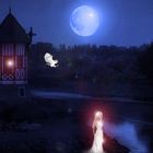 Nuit de pleine lune au moulin d'après une photo de Liliane Salmon