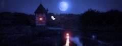 Nuit de pleine lune au moulin d'après une photo de Liliane Salmon