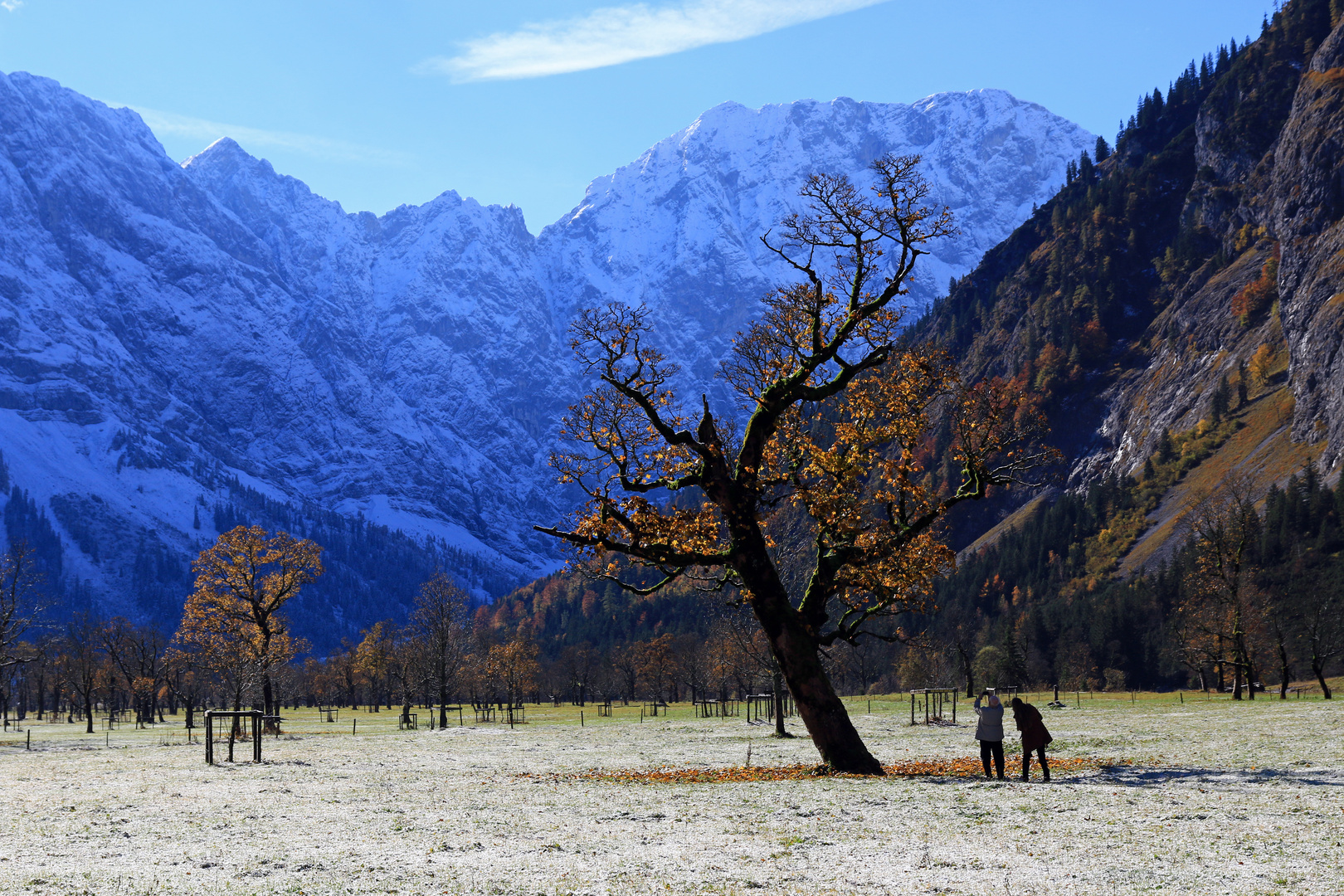 Oben und unten Winter, in der Mitte noch Herbst