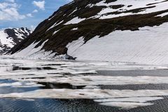 Oberalpsee, teilweise noch mit Eis bedeckt