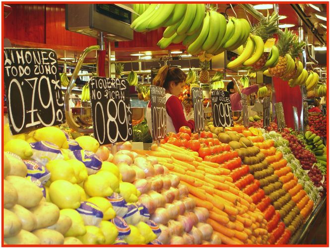 Obststand auf dem Mercat de la Boqueria - Barcelona