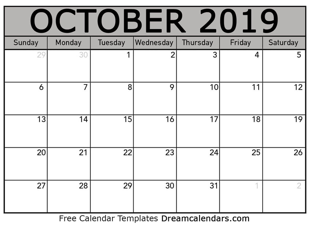 October 2019 Calendar