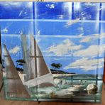 Ölbild 100x100cm mit Segeltuch und Leinen - Küstenlandschaft und Boote