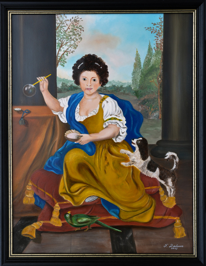 Ölgemälde, Das Mädchen mit der Seifenblase, 1674 von Pierre Mignard