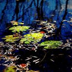 Ölgemälde-Teichecke im Herbst