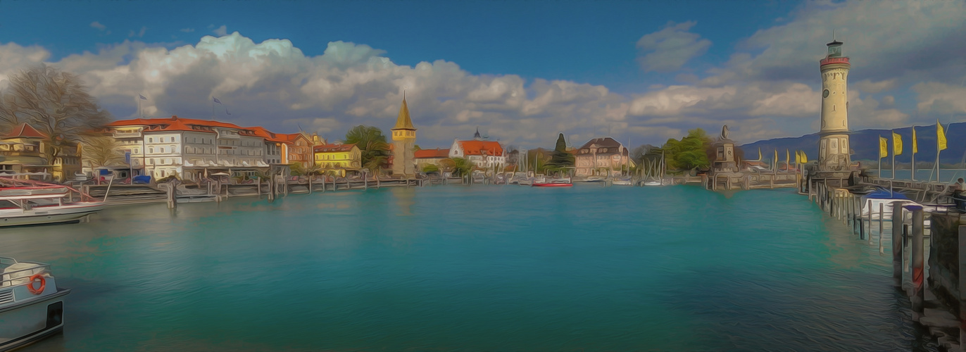 "Ölgemälde" vom Hafen in Lindau