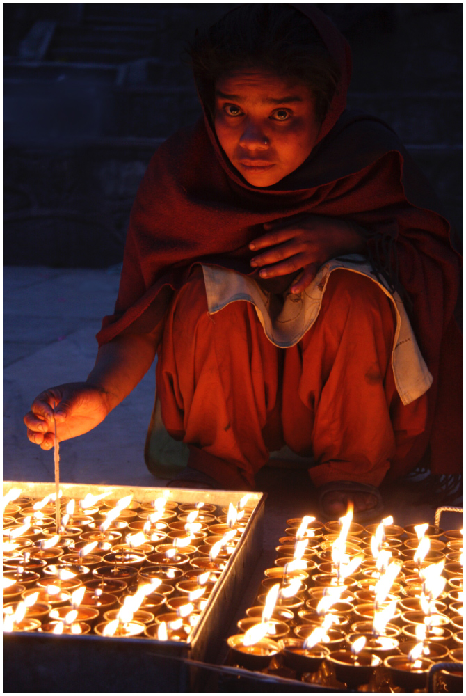 Öllampel am Tempel von Swayambhunath, Tal von Kathmandu