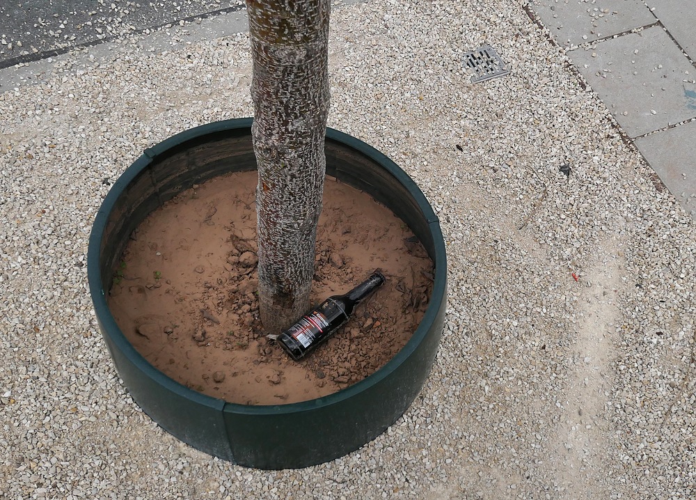 Offenbach: Steinwüste, Baum, Gießring und Flasche