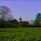 Oh wie schön ist Sperenberg - Kirche und Feld (3D-Cha-Anaglyphe)