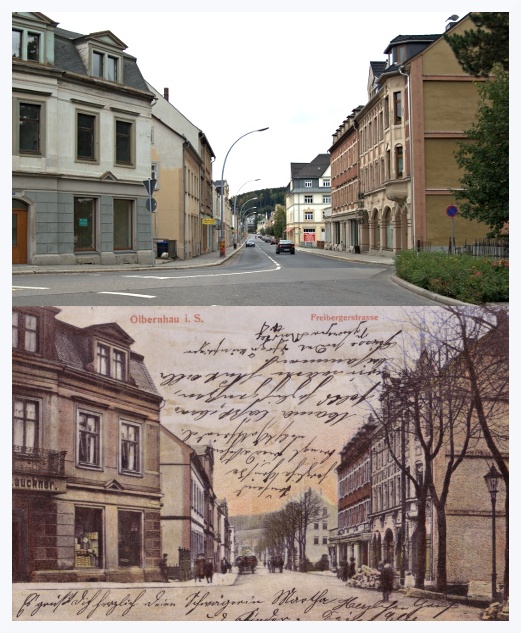 Olbernhau Freiberger Straße 1907 und Heute