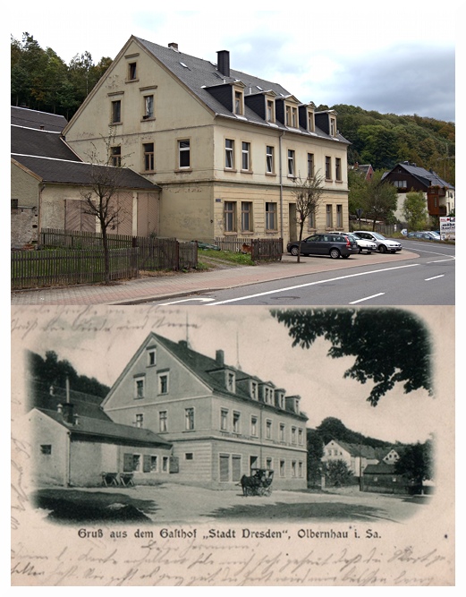 Olbernhau Gasthof Stadt Dresden 1901 und heute