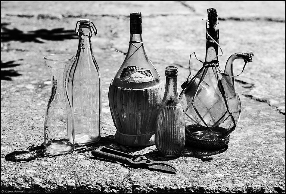 Old bottles with tin snips