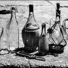 Old bottles with tin snips