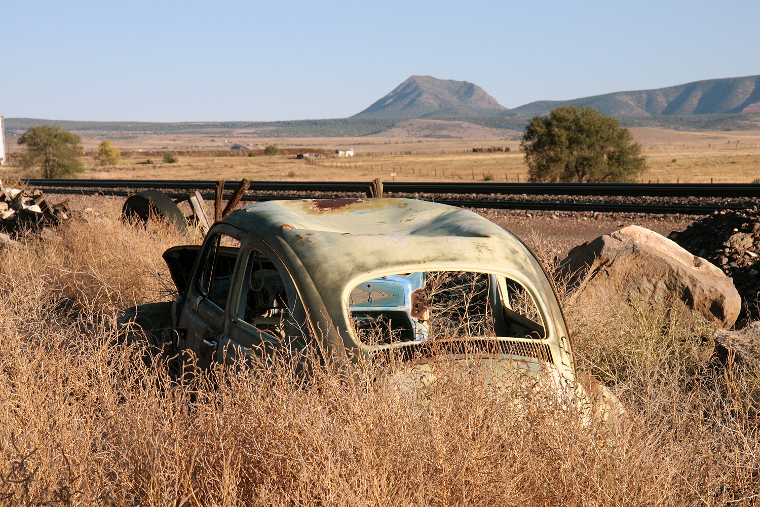 "Old Car beside Tracks close to Rt.66"