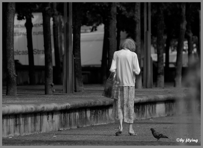 Old Girl Walking Alone