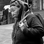 Old lady in traditional clothes b&w - in the streets of Hongkong