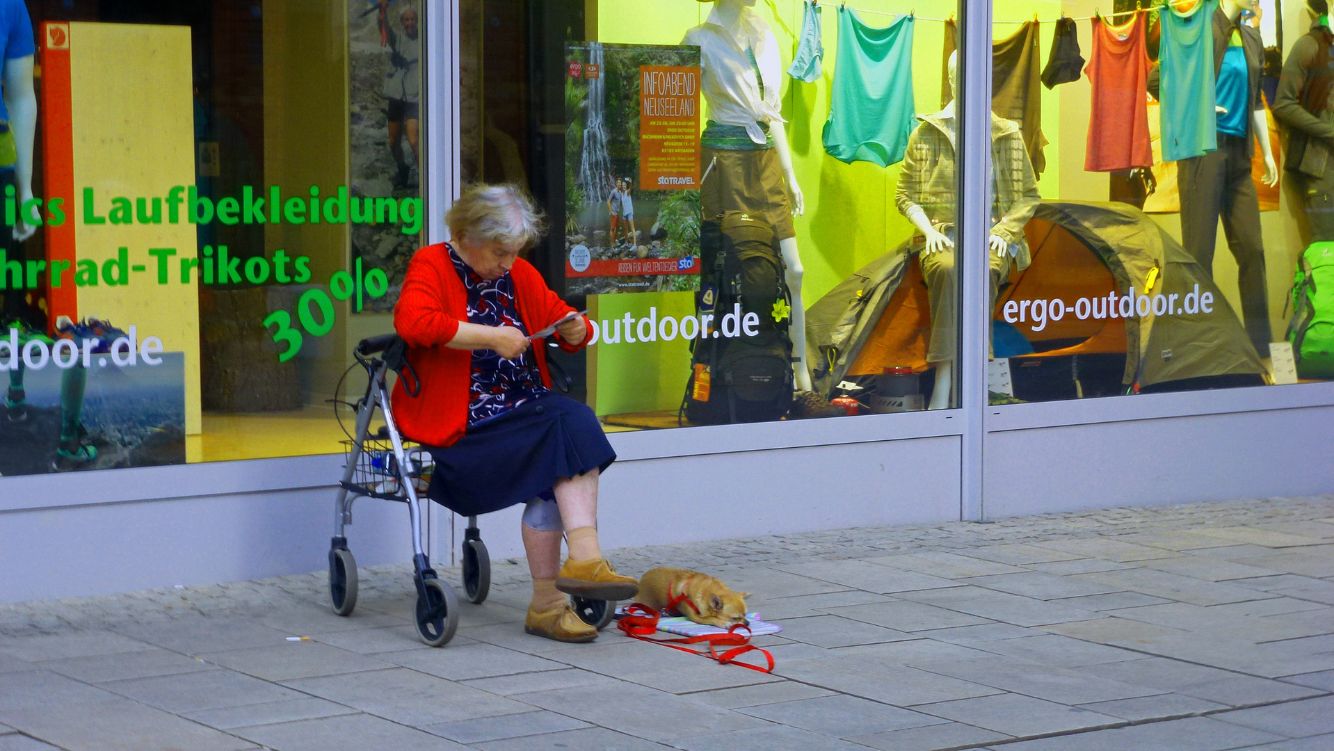 Old lady with dog in the City of Wiesbaden