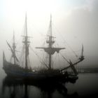 Old Sailship Lost in Fog