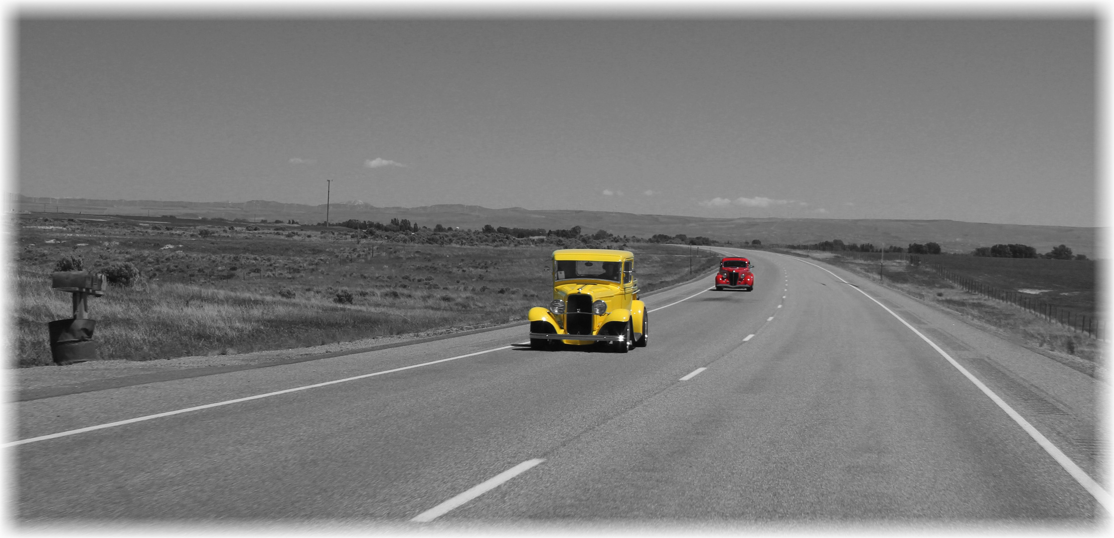 Oldtimer on the road (Colorkey)