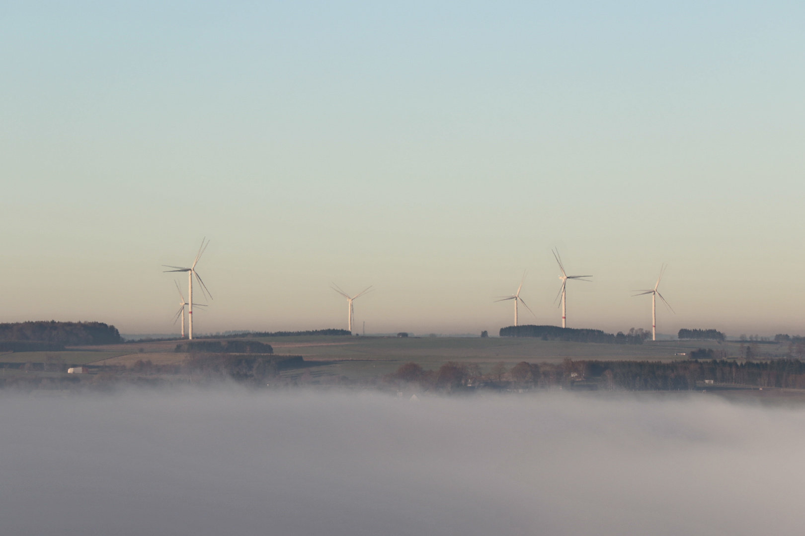 Éoliennes de la région de Bastogne vues depuis la frontière Grand-Ducale