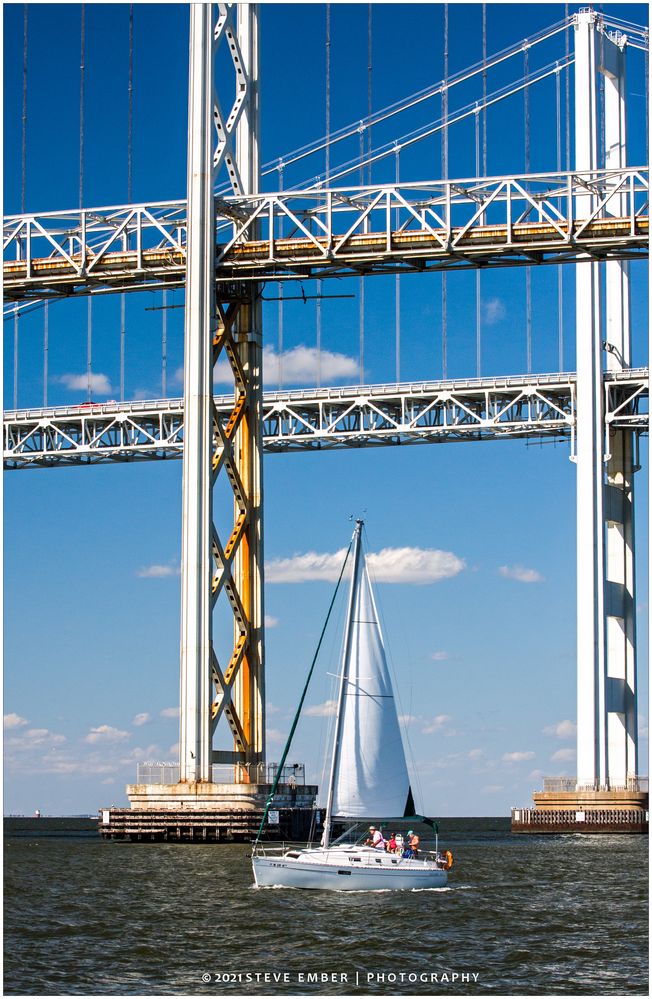 On the Chesapeake, No.1 - Sailboat and Bridge Towers