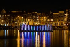 Oosterdok - View on Prins Hendrikkade with Floating Bridge (Amsterdam Light Festival)