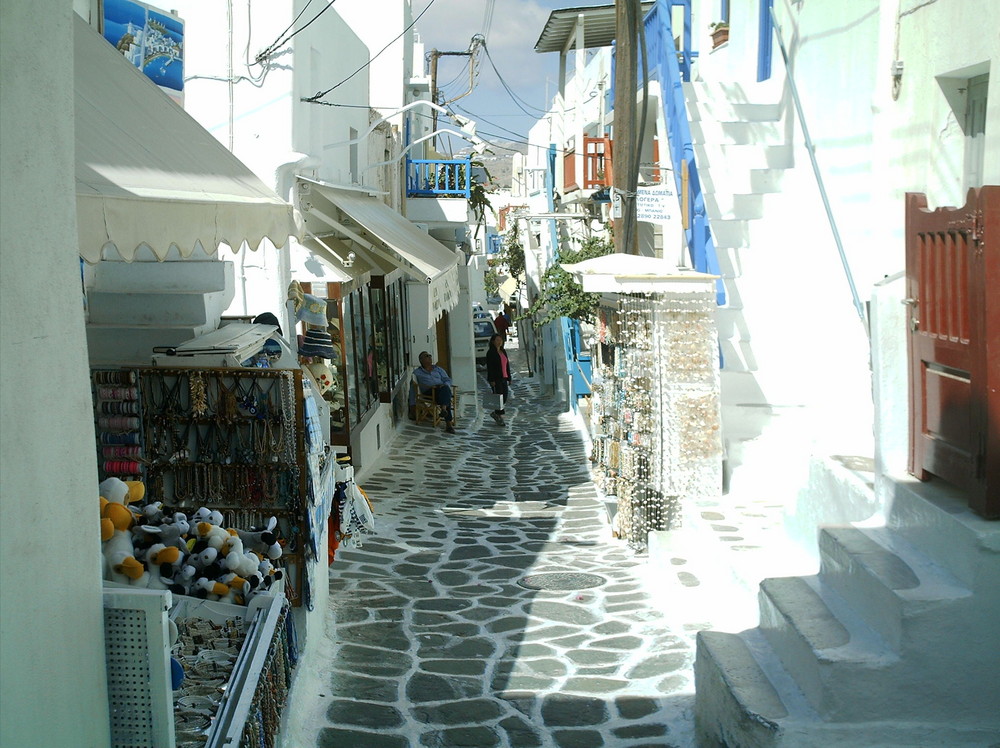 Open street market in Mykonos Island (Greece)