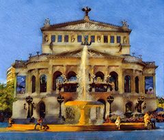 Opernhaus Frankfurt mit Brunnen und Inspire-Art
