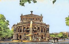 Opernhaus Frankfurt/M. mit goldenem Brunnen und Menschen im Inspire-Stil