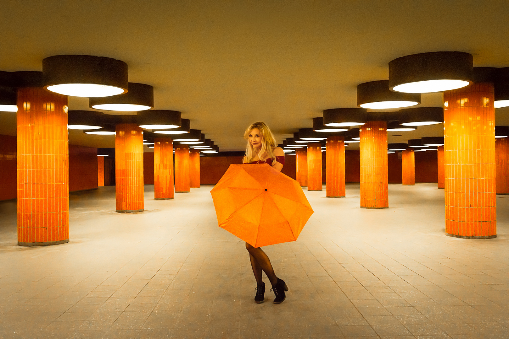 Orange Umbrella Girl 