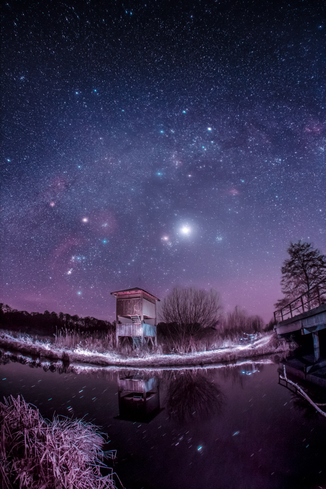 Orion und Jupiter und Lightpainting