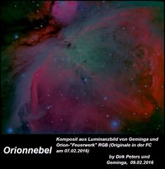 Orionnebel-Komposit aus SW-CCD-Luminanz und EOS 760d Farbbild