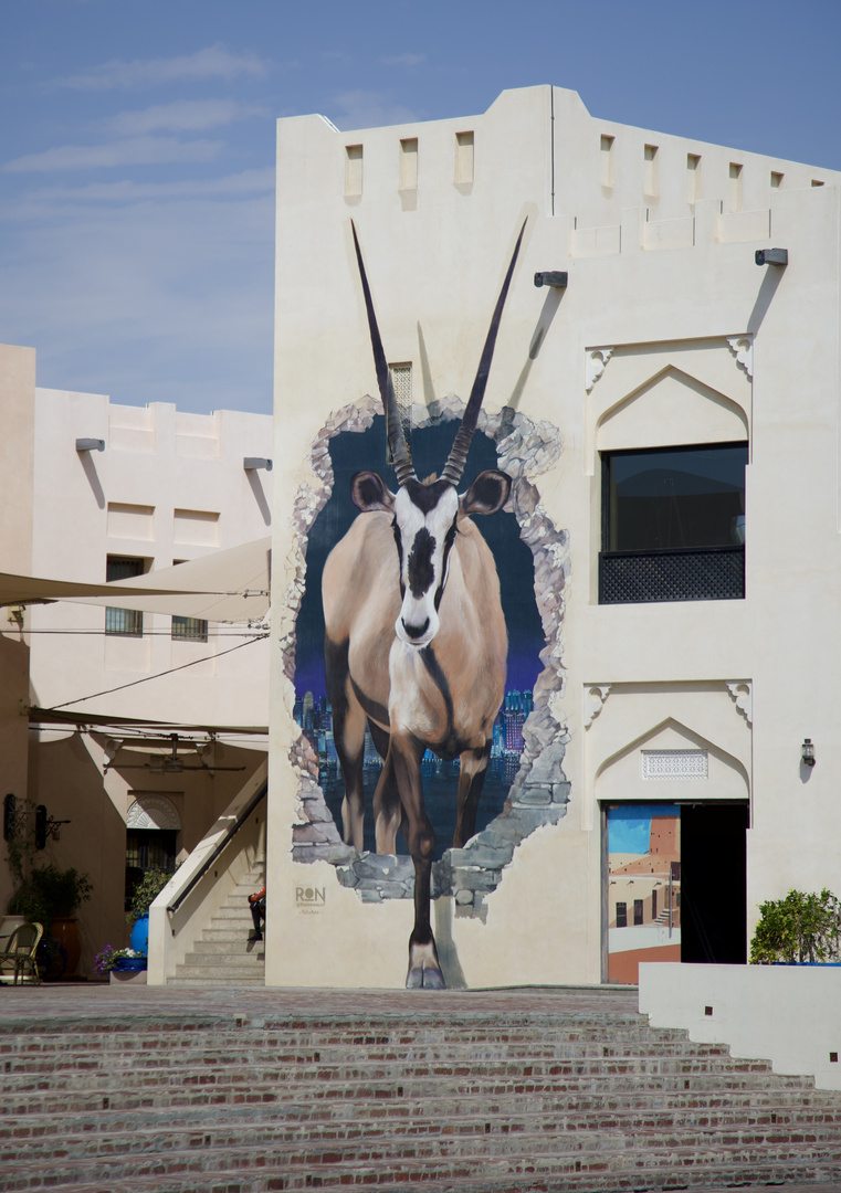 Oryx Antilope bricht durch die Wand 