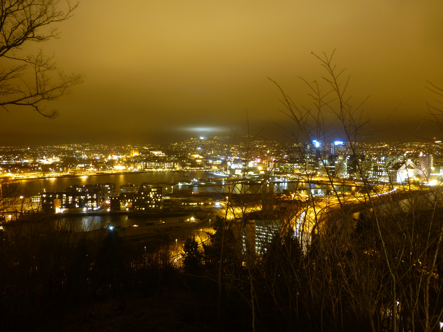Oslo by night with Holmenkollen in the background