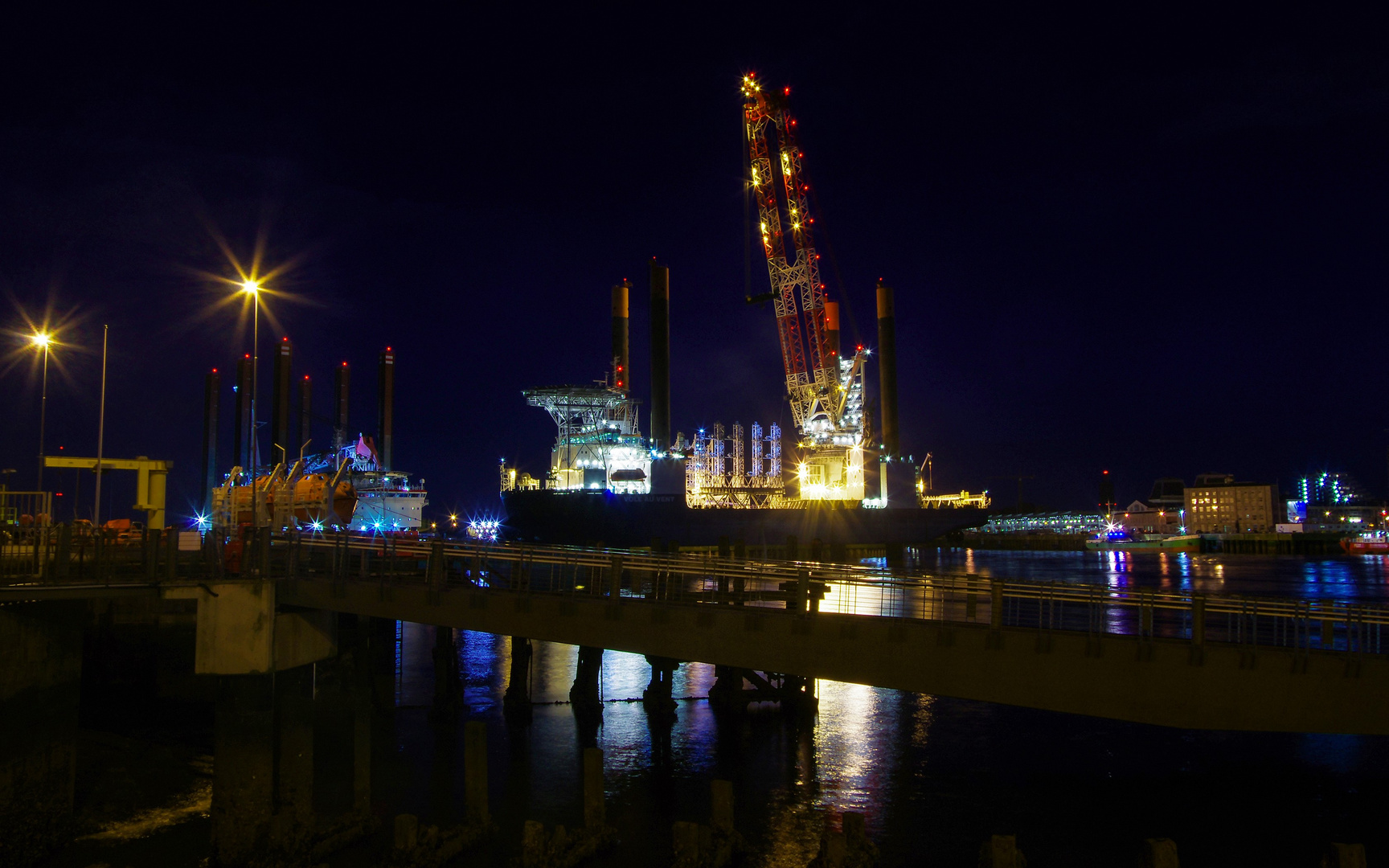 Ostend harbour at night