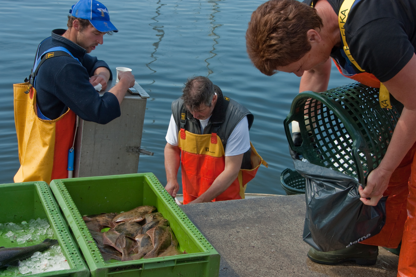 Ostseefischer bei der Arbeit nach dem Fang -